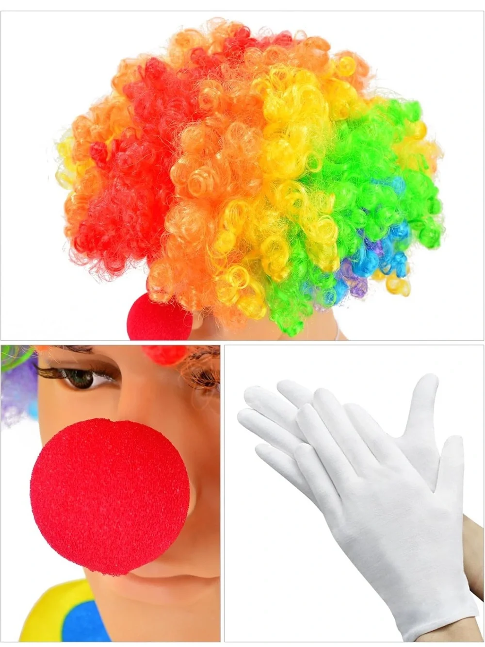 Kids Multicolor Clown Costume with Wig and Accessories